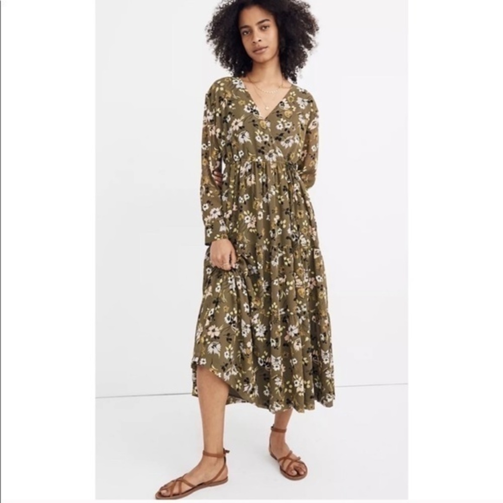 Madewell Cinch-Waist Tiered Midi Dress
